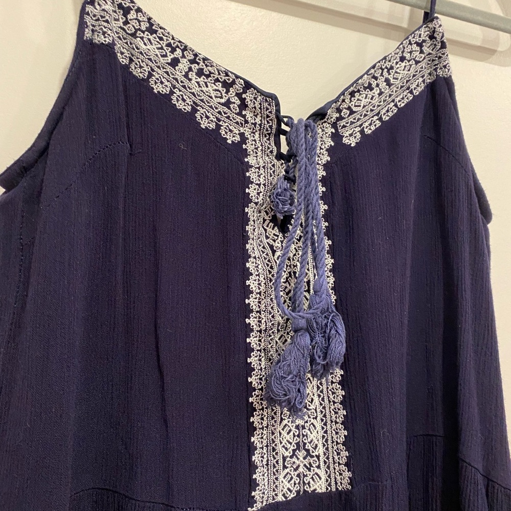 •2/$30• Boho Navy Blue & White Embroidered Dress - Size Large - Picture 2 of 4